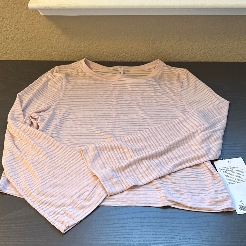 lululemon athletica Light Pink Striped Long Sleeve Crop Top